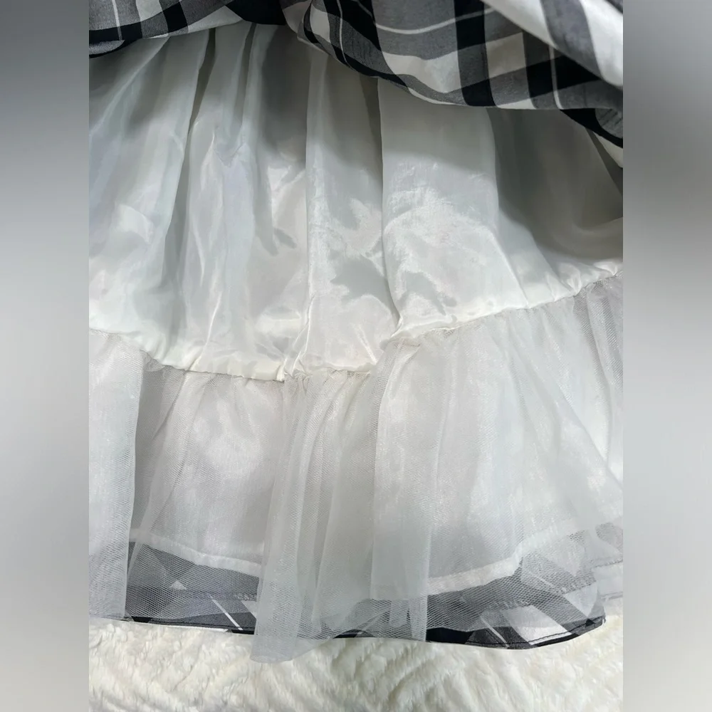 Gymboree Girls Holiday Plaid Dress 4T Black White Red Bow Christmas Party Tulle